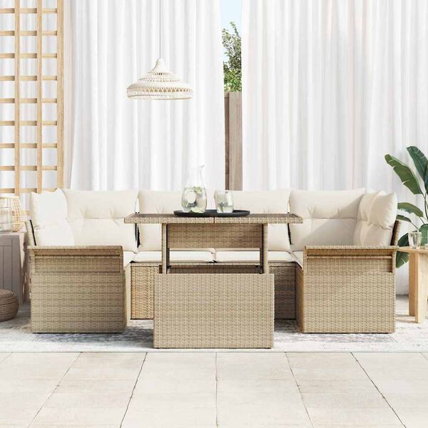 vidaXL Havesofa Sæt med pude 7 pcs Beige polyrattan