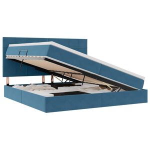 vidaXL Seng med opbevaring og madras M&oslash;rk bl&aring; 200 x 200 cm Fl&oslash;jl