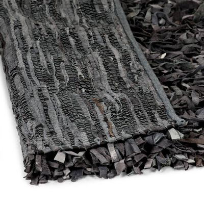 vidaXL shaggy tæppe ægte læder 190 x 280 cm grå