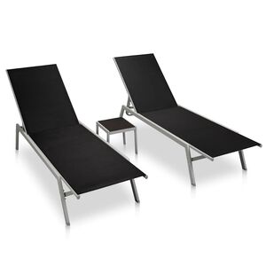 vidaXL liggestole 2 stk. med bord st&aring;l og textilene sort
