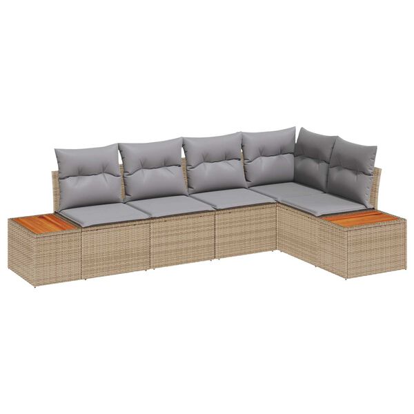 vidaXL Havesofa Sæt med pude 5 pcs Beige Poly rattan