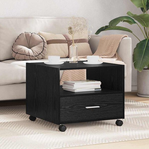 vidaXL Sofabord med skuffe Sort eg 55 x 55 x 45cm Konstrueret tr&aelig;