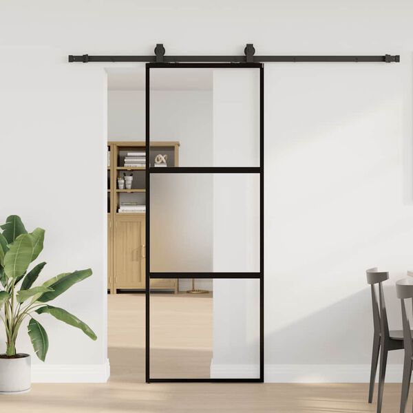 vidaXL skyded&oslash;r med hardwares&aelig;t 76x205 cm h&aelig;rdet glas sort