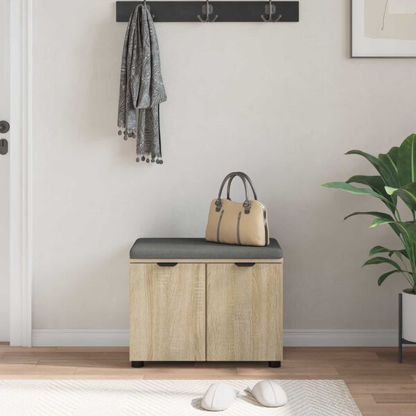 vidaXL Hallb&aelig;nk med pude med opbevaring Sonoma eg 60 x 38 x 46 cm