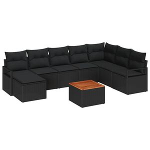 vidaXL Havesofa S&aelig;t med opbevaring 9 pcs Sort polyrattan
