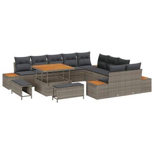 vidaXL Havesofa S&aelig;t 13 pcs Gr&aring; Poly Rattan og Pulverlakeret St&aring;l