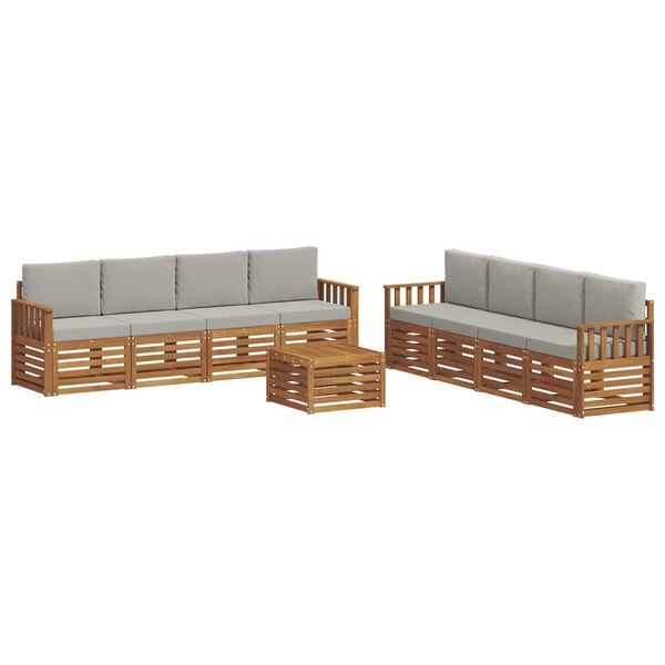 vidaXL Sofas&aelig;t med pude 9 pcs Naturlig og Lys Gr&aring; Massivt Akacietr&aelig;