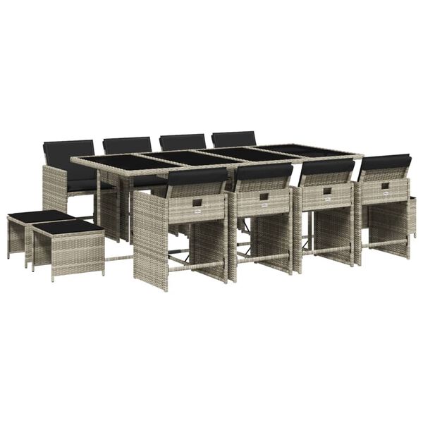 vidaXL spisebordss&aelig;t til haven 13 dele med hynder polyrattan lysegr&aring;