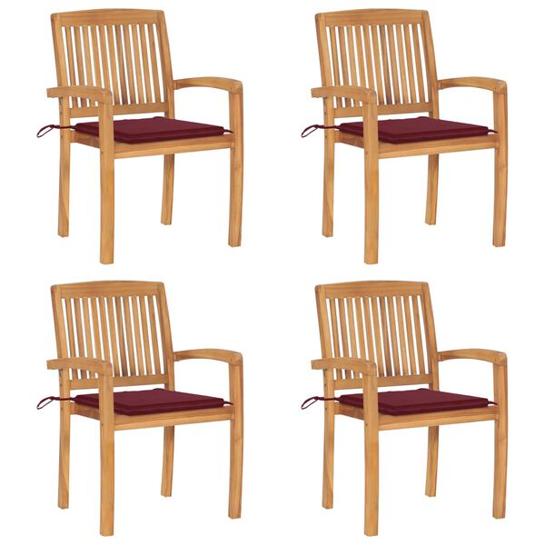 vidaXL havestole 4 stk. med hynder stabelbare massivt teaktræ