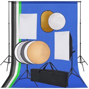 vidaXL fotostudies&aelig;t med softbox-lamper, baggrund og reflektor