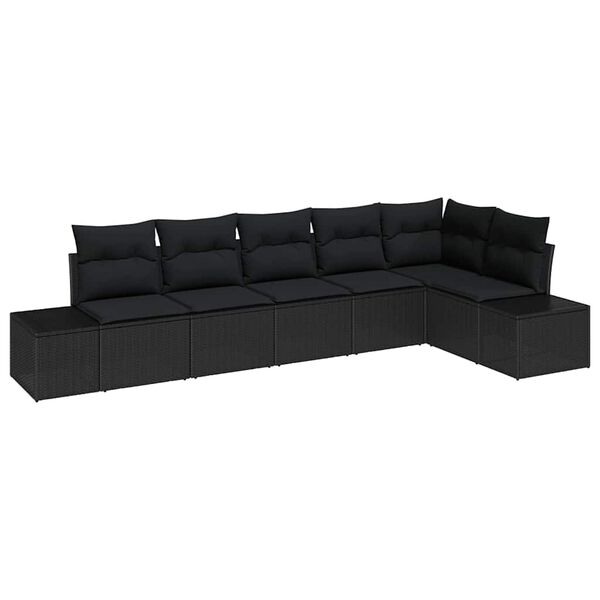 vidaXL Havesofa S&aelig;t med pude med opbevaring 6 pcs Sort polyrattan