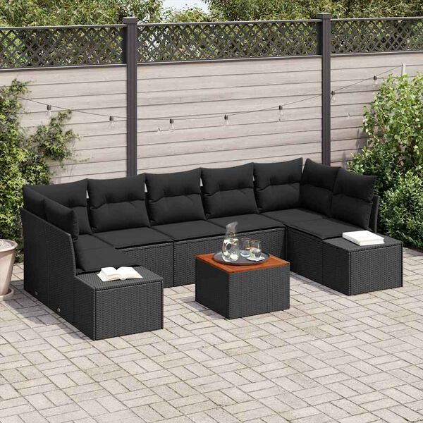 vidaXL Havesofa S&aelig;t med pude 8 pcs Sort polyrattan