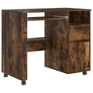 vidaXL Skrivebord med Hjul R&oslash;get eg Konstrueret tr&aelig; 91 x 50 x 77 cm