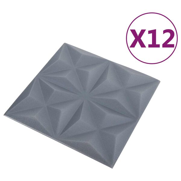 vidaXL V&aelig;gpaneler 12 pcs Origami Gr&aring; 50 x 50 cm XPS Skum