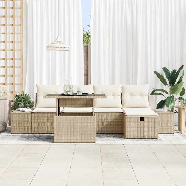 vidaXL Havesofa S&aelig;t 6 pcs Beige Poly rattan