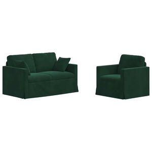 vidaXL Sofa S&aelig;t 2 stk. M&oslash;rkegr&oslash;n Fl&oslash;jl