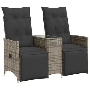 vidaXL 2-personers havesofa med bord og l&aelig;nefunktion polyrattan gr&aring;
