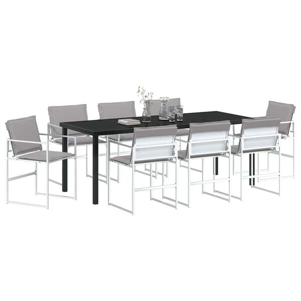 vidaXL Have Spisebordss&aelig;t 9 pcs Hvid Pulverlakeret st&aring;l