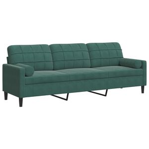 vidaXL 3-personers sofa med pyntepuder 210 cm fl&oslash;jl m&oslash;rkegr&oslash;n