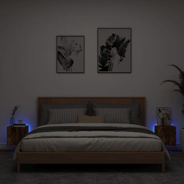 vidaXL v&aelig;gh&aelig;ngte tv-borde 2 stk. med LED-lys 30,5x35x30 cm r&oslash;get eg