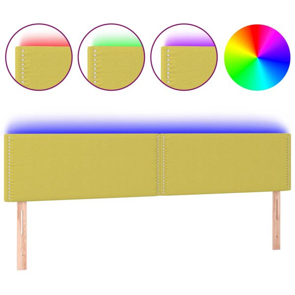 vidaXL sengegavl med LED-lys 160x5x78/88 cm stof gr&oslash;n