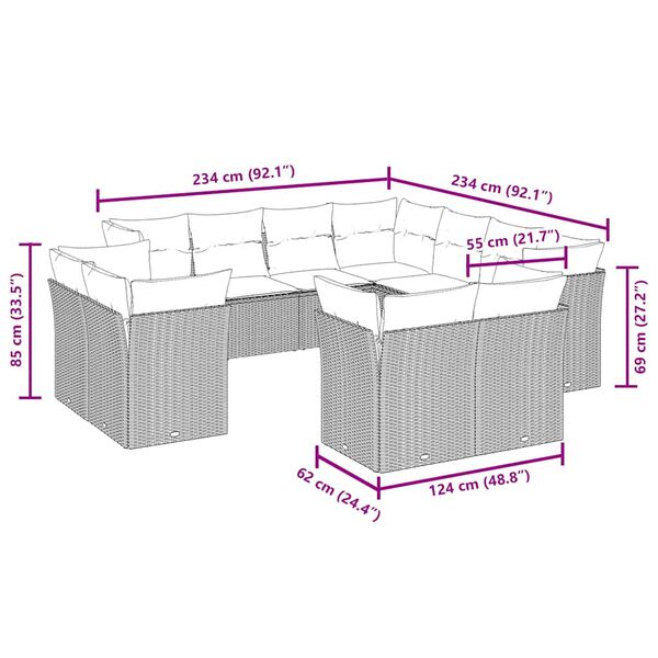vidaXL sofas&aelig;t til haven 11 dele med hynder polyrattan sort