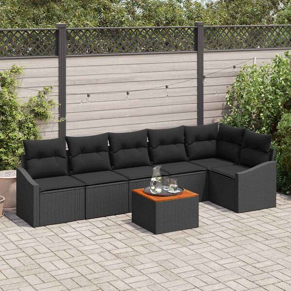 vidaXL Havesofa S&aelig;t med pude 7 pcs Sort polyrattan