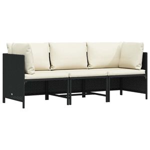 vidaXL 3-personers havesofa med hynder polyrattan sort