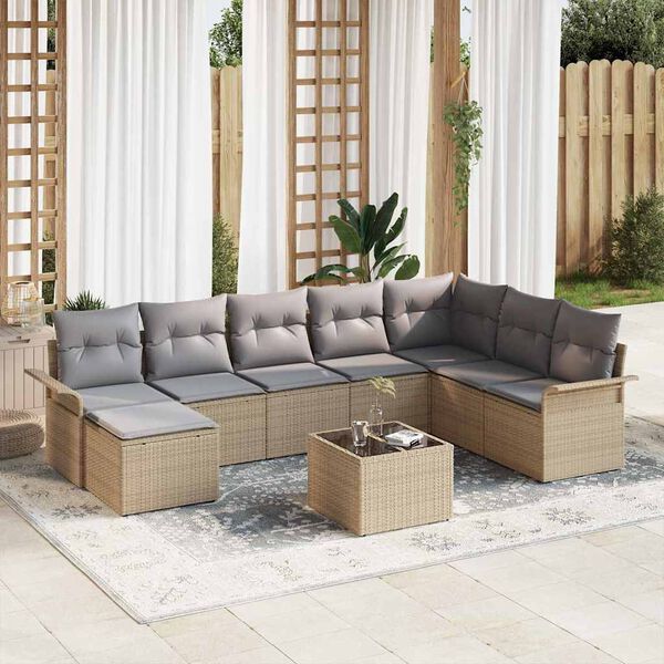 vidaXL Havesofa Sæt med pude 9 pcs Beige polyrattan