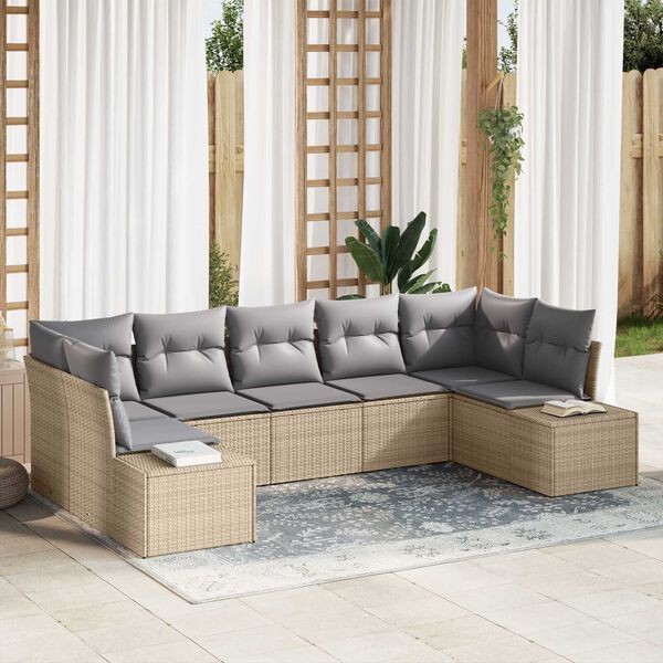 vidaXL Havesofa S&aelig;t med pude 7 pcs Beige polyrattan