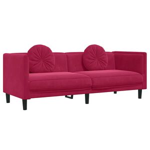 vidaXL 3-personers sofa med hynder velour vinr&oslash;d