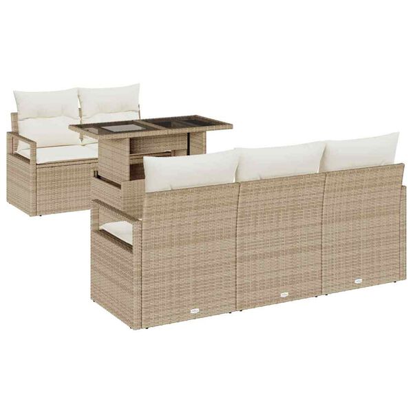 vidaXL Sofa S&aelig;t med pude 6 pcs beige og cremefarvet polyrattan