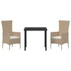 vidaXL Have Spisebordss&aelig;t med pude 3 pcs Beige polyrattan