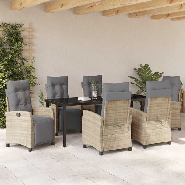 vidaXL Have Spisebordss&aelig;t med pude 7 pcs Beige polyrattan