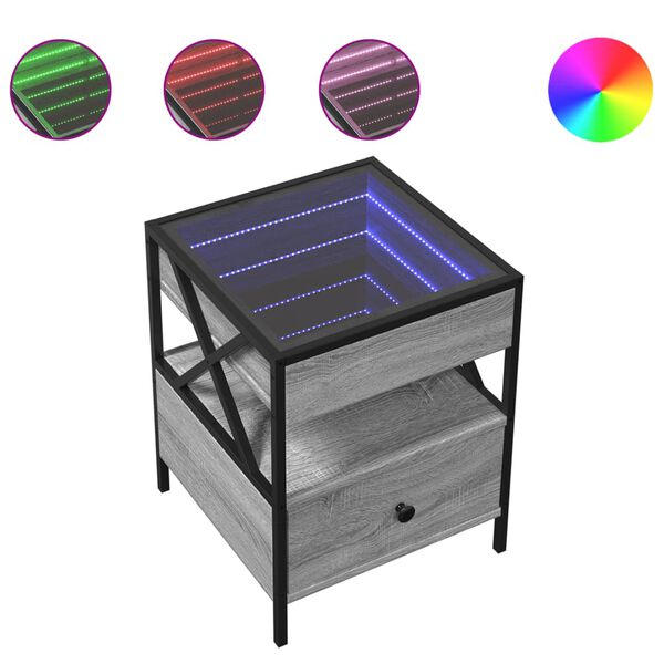 vidaXL sofabord med Infinity LED-lys 40x40x51 cm grå sonoma-eg