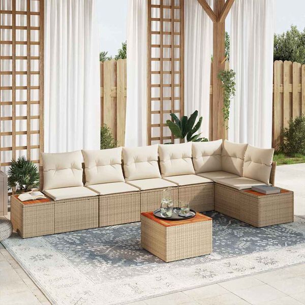 vidaXL Havesofa S&aelig;t med pude 7 pcs Beige Poly rattan