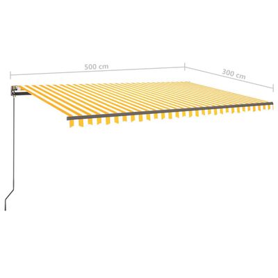 vidaXL markise med LED-lys 5x3 m manuel betjening gul og hvid