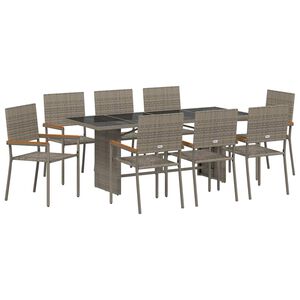 vidaXL Have Spisebordss&aelig;t 9 stk. Gr&aring; polyrattan