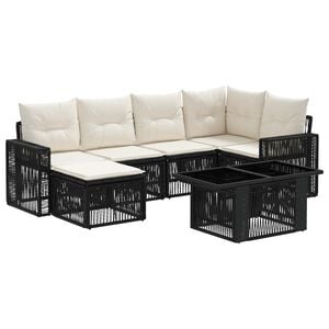 vidaXL Havesofa S&aelig;t 7 stk. Sort og Cremehvid 100 x 55 x 73 cm