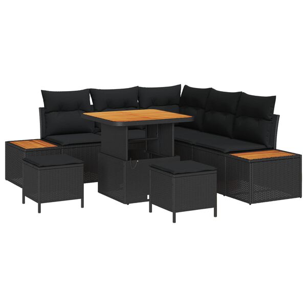 vidaXL Havesofa S&aelig;t 8 pcs Sort polyrattan