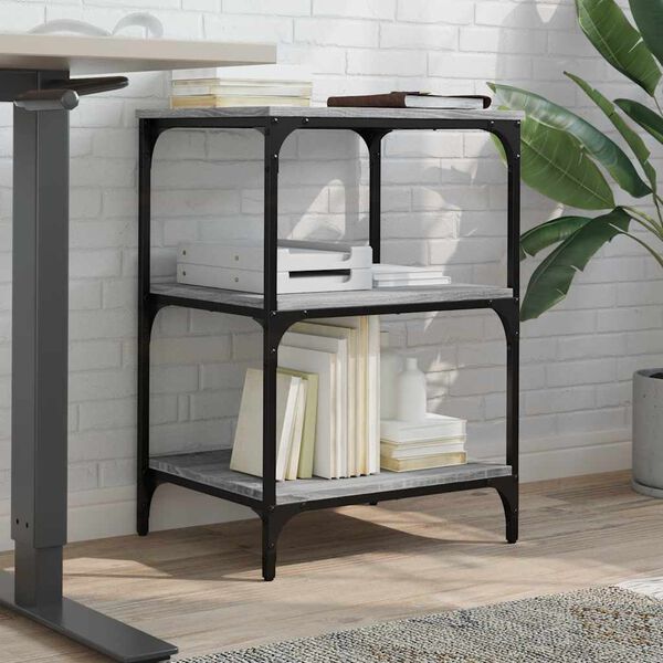 vidaXL printerstativ 50x41x75 cm 3 hylder konstrueret træ grå sonoma