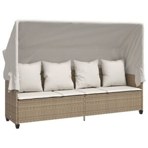vidaXL loungesofa med baldakin og hynder polyrattan beige