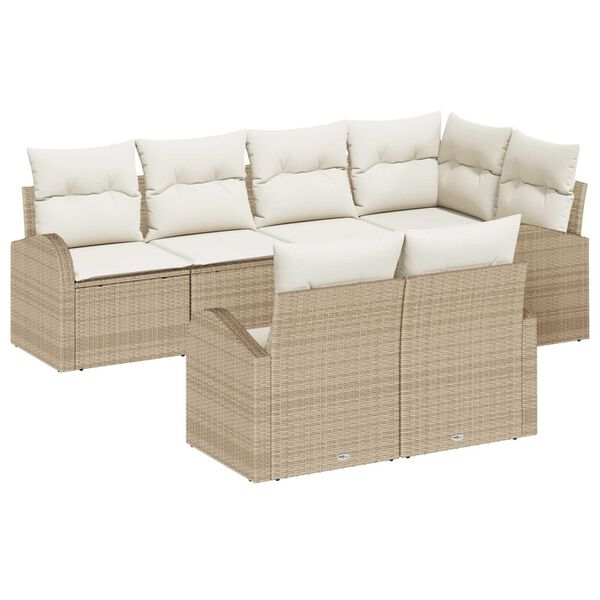 vidaXL Havesofa S&aelig;t med pude 7 pcs Beige og hvid polyrattan