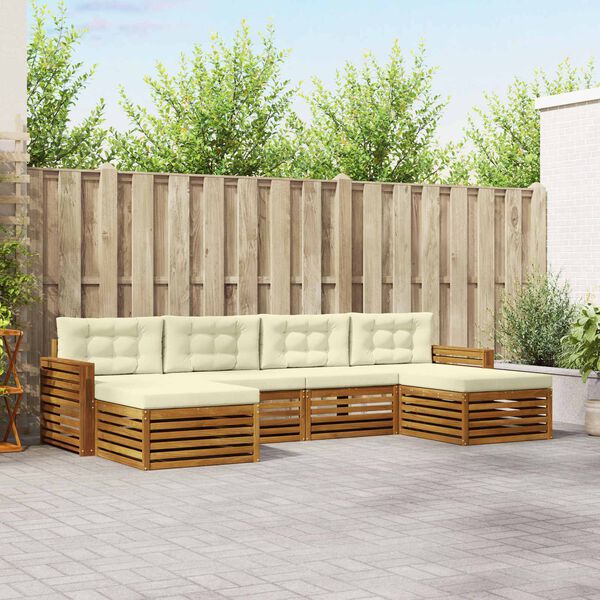 vidaXL Sofas&aelig;t med pude 6 pcs Naturlig og Fl&oslash;de Massivt Akacietr&aelig;