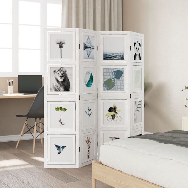 vidaXL rumdeler 4 paneler massivt kejsertræ hvid