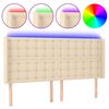 vidaXL sengegavl med LED-lys 203x16x118/128 cm stof cremefarvet
