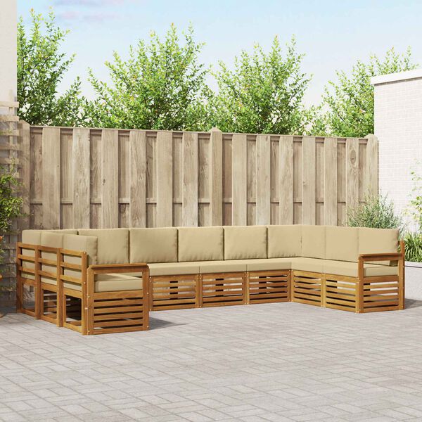 vidaXL Sektionalsofa s&aelig;t 10 pcs Naturlig og Beige Massivt Akacietr&aelig;