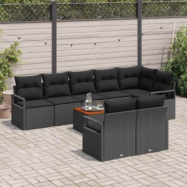 vidaXL Havesofa S&aelig;t med pude 9 pcs Sort polyrattan