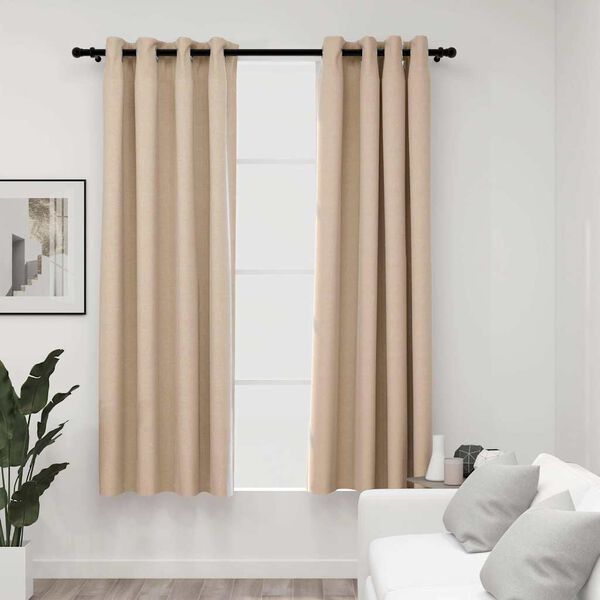 vidaXL m&oslash;rkl&aelig;gningsgardiner med &oslash;jer 2 stk. h&oslash;r-look 140x175 cm beige