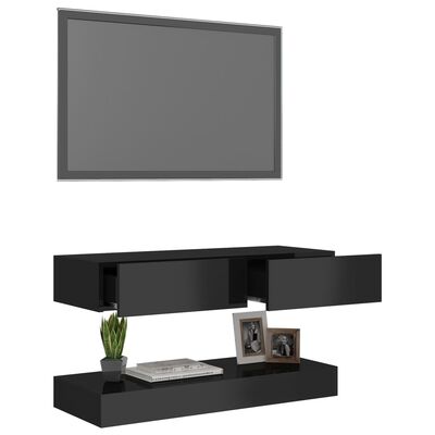 vidaXL tv-skab med LED-lys 90x35 cm sort højglans